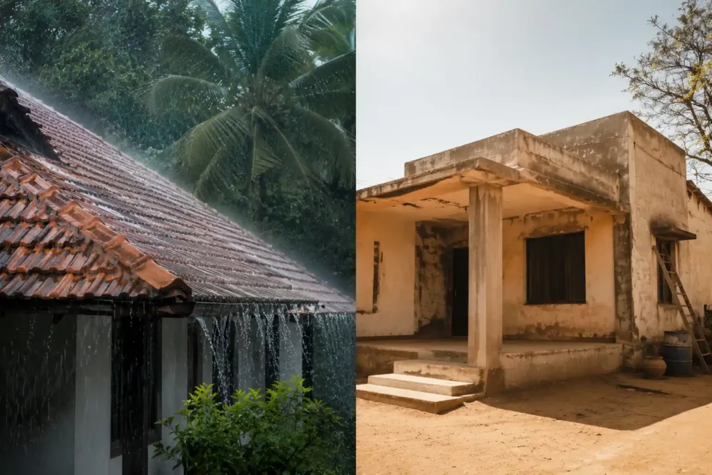 Roof tile types in south India, climatic conditions